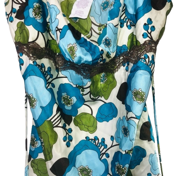 HALO Blue, Green, & White Floral Tie-Back Blouse - Picture 2 of 5